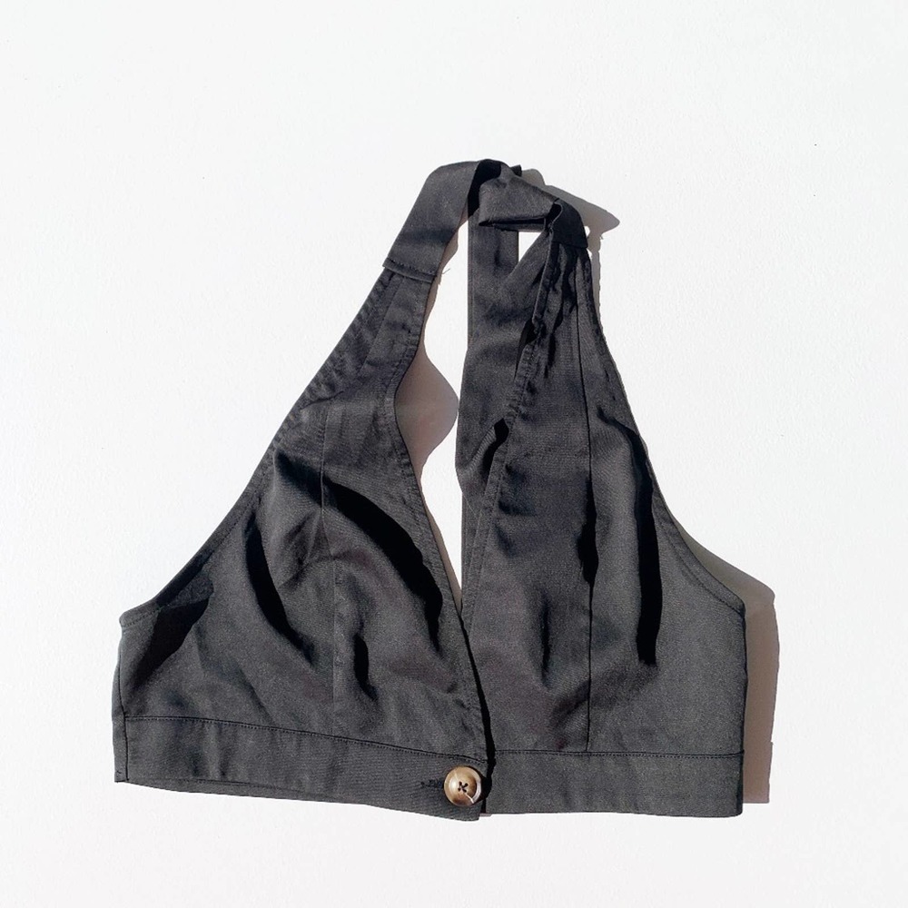 Shein Button Front Plunging Halter Top With Match… - image 3